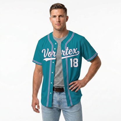 Custom Baseball Jersey - Personalized Teal Shirt with Purple & White Piping - Full Sublimation