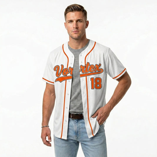 Custom Baseball Jersey - Personalized White Shirt with Orange Piping - Full Sublimation