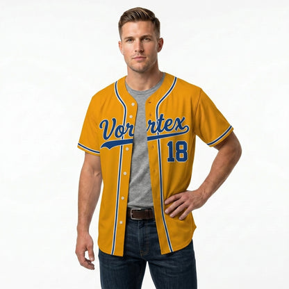 Custom Baseball Jersey - Personalized Gold Shirt with Blue & White Piping Graphics