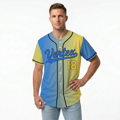 Custom Baseball Jersey - Personalized Gradient Shirt with Blue & Yellow Split Design