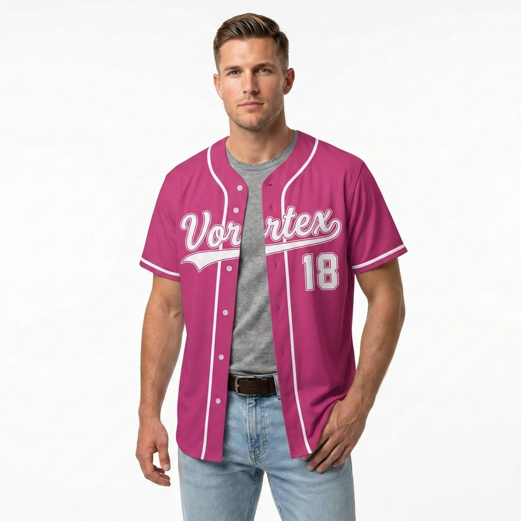 Custom Baseball Jersey - Personalized Pink Shirt with White Piping - Full Sublimation