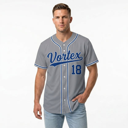 Custom Baseball Jersey - Personalized Grey Shirt with Navy & White Piping - Full Sublimation