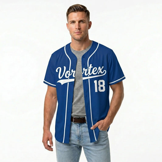 Custom Baseball Jersey - Personalized Royal Blue Shirt with White Piping - Full Sublimation