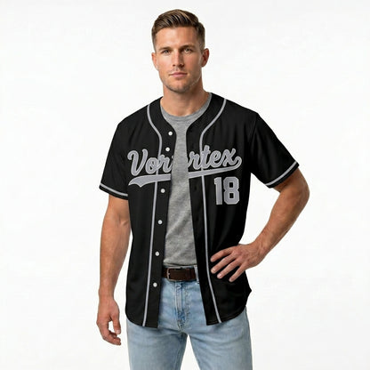 Custom Baseball Jersey - Personalized Black Shirt with Silver-Grey Piping - Full Sublimation