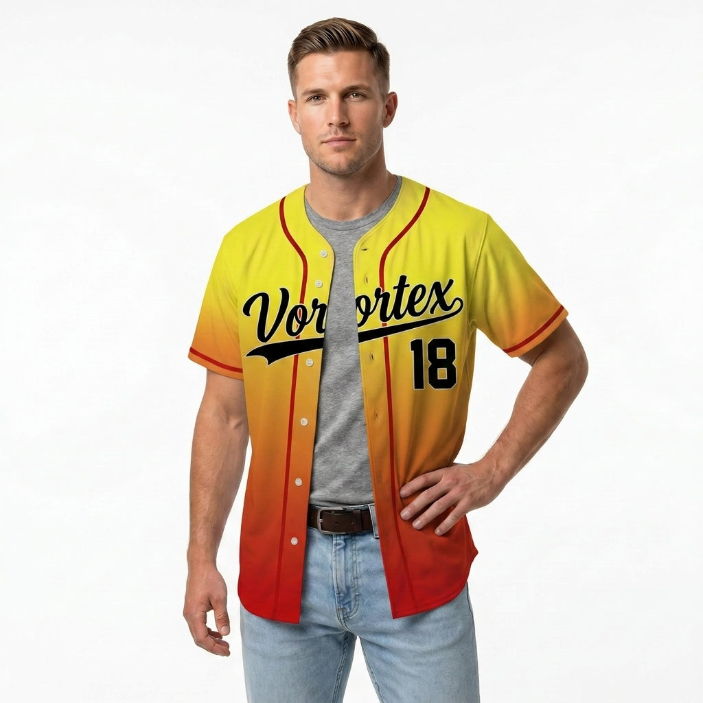 Custom Baseball Jersey - Personalized Gradient Shirt with Red Piping - Full Sublimation