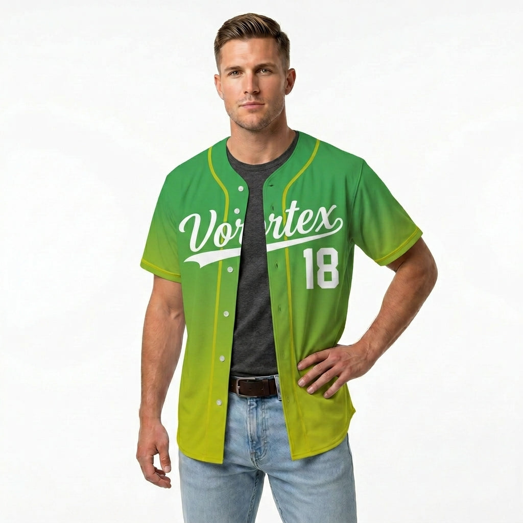 Custom Baseball Jersey - Personalized Gradient Shirt with Green & Yellow Design - Full Sublimation