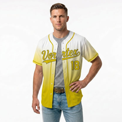 Custom Baseball Jersey - Personalized Gradient Shirt with White & Yellow Design - Full Sublimation