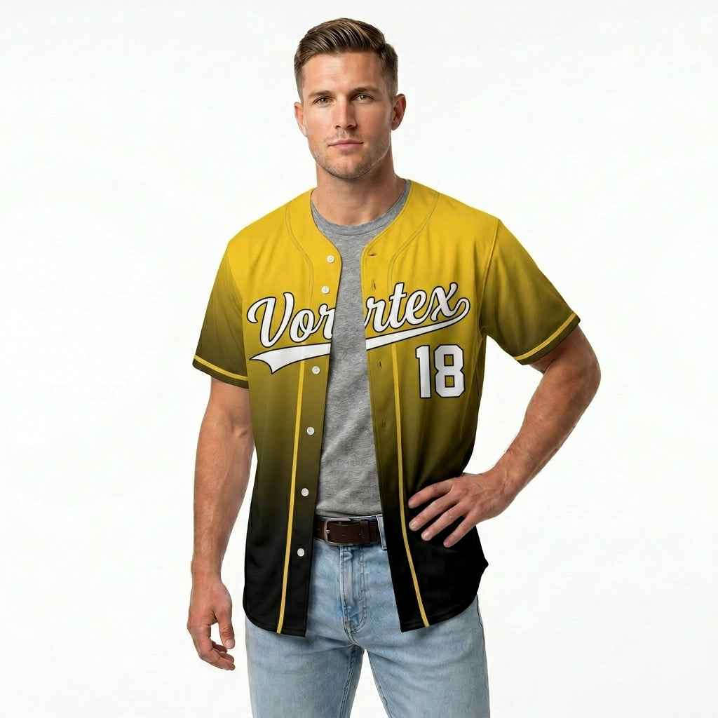 Custom Baseball Jersey - Personalized Gradient Shirt with Black & Yellow Design - Full Sublimation