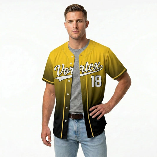 Custom Baseball Jersey - Personalized Gradient Shirt with Black & Yellow Design - Full Sublimation