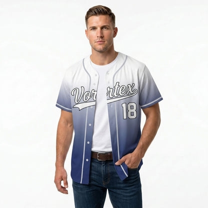 Custom Baseball Jersey - Personalized Gradient Shirt with White & Blue Design - Full Sublimation
