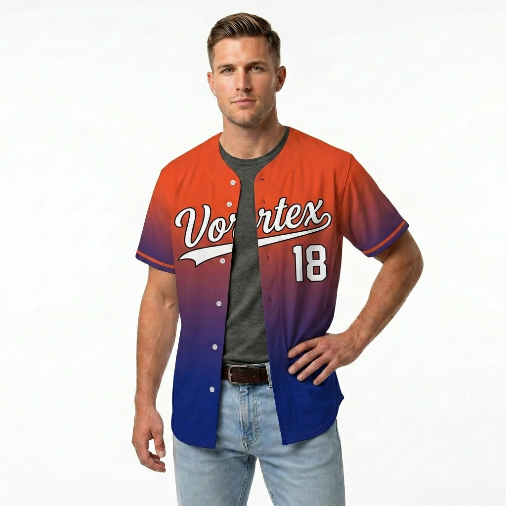 Custom Baseball Jersey - Personalized Gradient Shirt with Orange & Blue Design - Full Sublimation