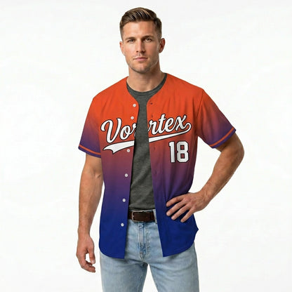 Custom Baseball Jersey - Personalized Gradient Shirt with Orange & Blue Design - Full Sublimation