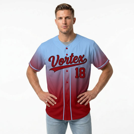 Custom Baseball Jersey - Personalized Gradient Shirt with Blue & Red Design - Full Sublimation