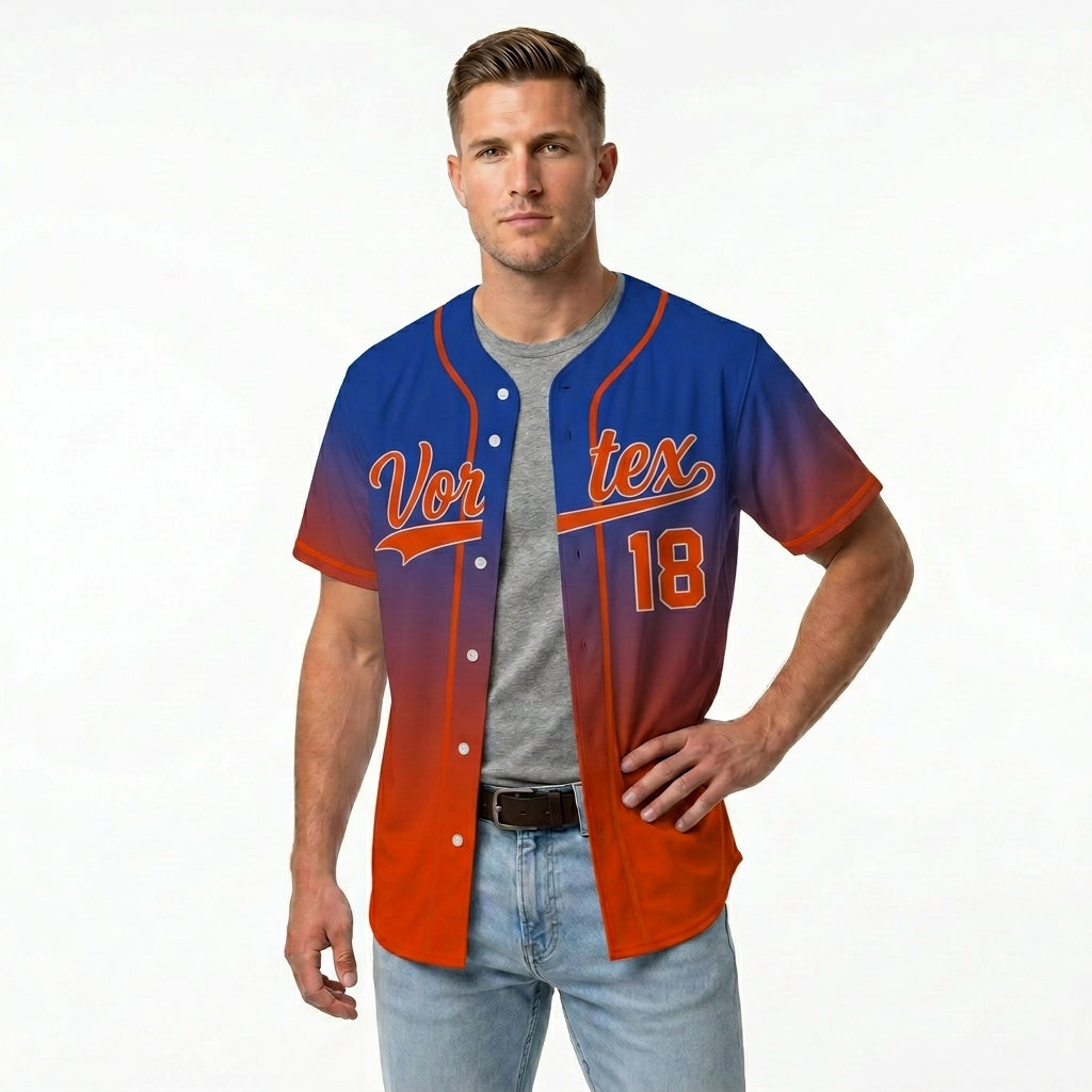 Custom Baseball Jersey - Personalized Gradient Shirt with Blue & Orange Design - Full Sublimation