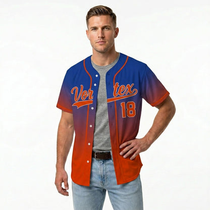 Custom Baseball Jersey - Personalized Gradient Shirt with Blue & Orange Design - Full Sublimation