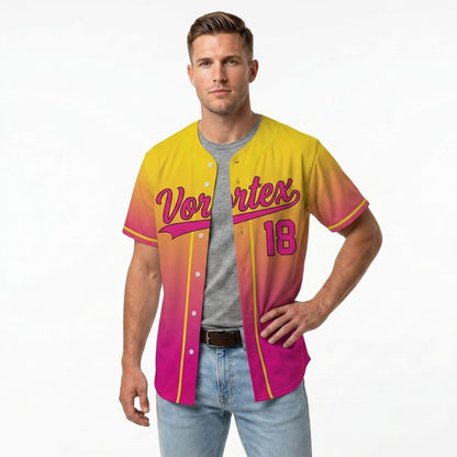 Custom Baseball Jersey - Personalized Gradient Shirt with Yellow & Pink Design - Full Sublimation