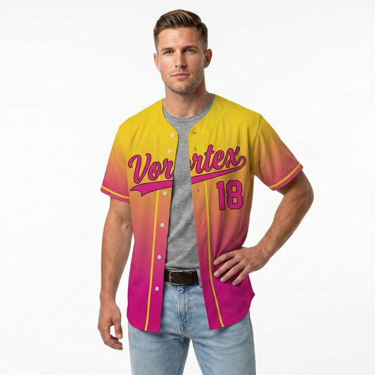 Custom Baseball Jersey - Personalized Gradient Shirt with Yellow & Pink Design - Full Sublimation