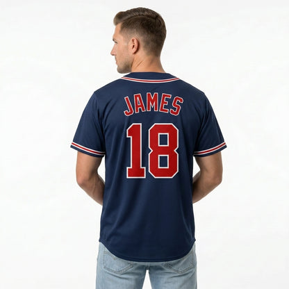 Custom Baseball Jersey - Personalized Navy Shirt with Red & White Piping - Full Sublimation