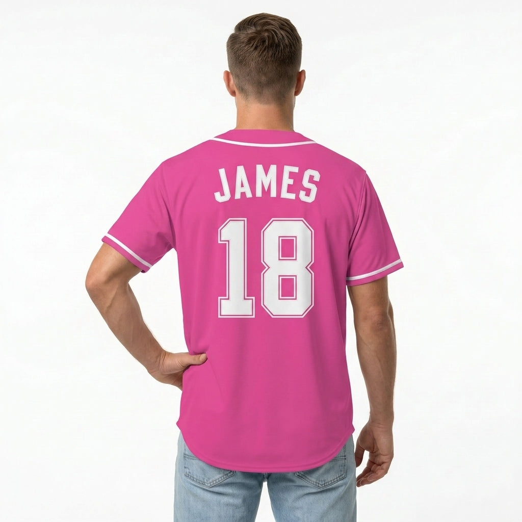 Custom Baseball Jersey - Personalized Pink Shirt with White Piping - Full Sublimation
