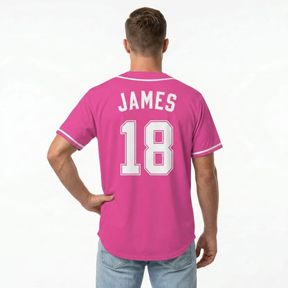 Custom Baseball Jersey - Personalized Pink Shirt with White Piping - Full Sublimation