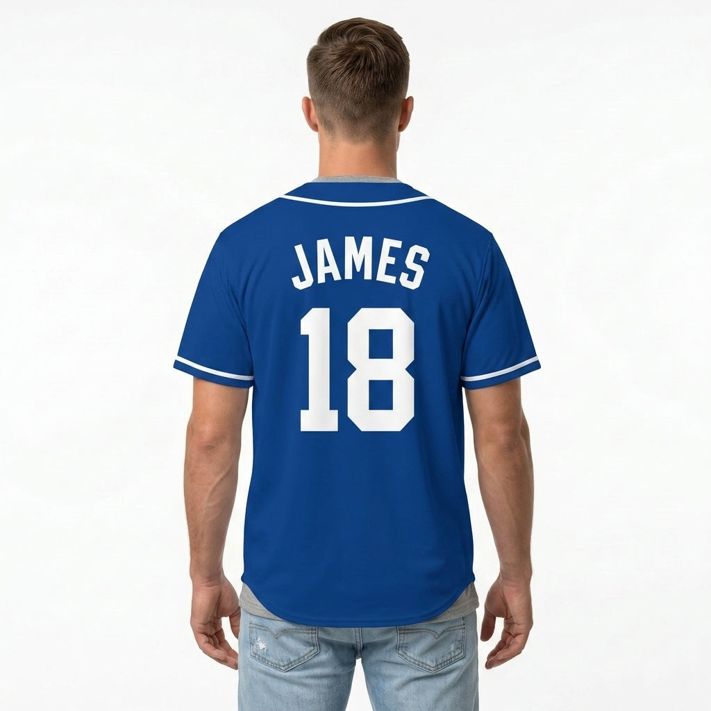 Custom Baseball Jersey - Personalized Royal Blue Shirt with White Piping - Full Sublimation