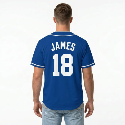 Custom Baseball Jersey - Personalized Royal Blue Shirt with White Piping - Full Sublimation