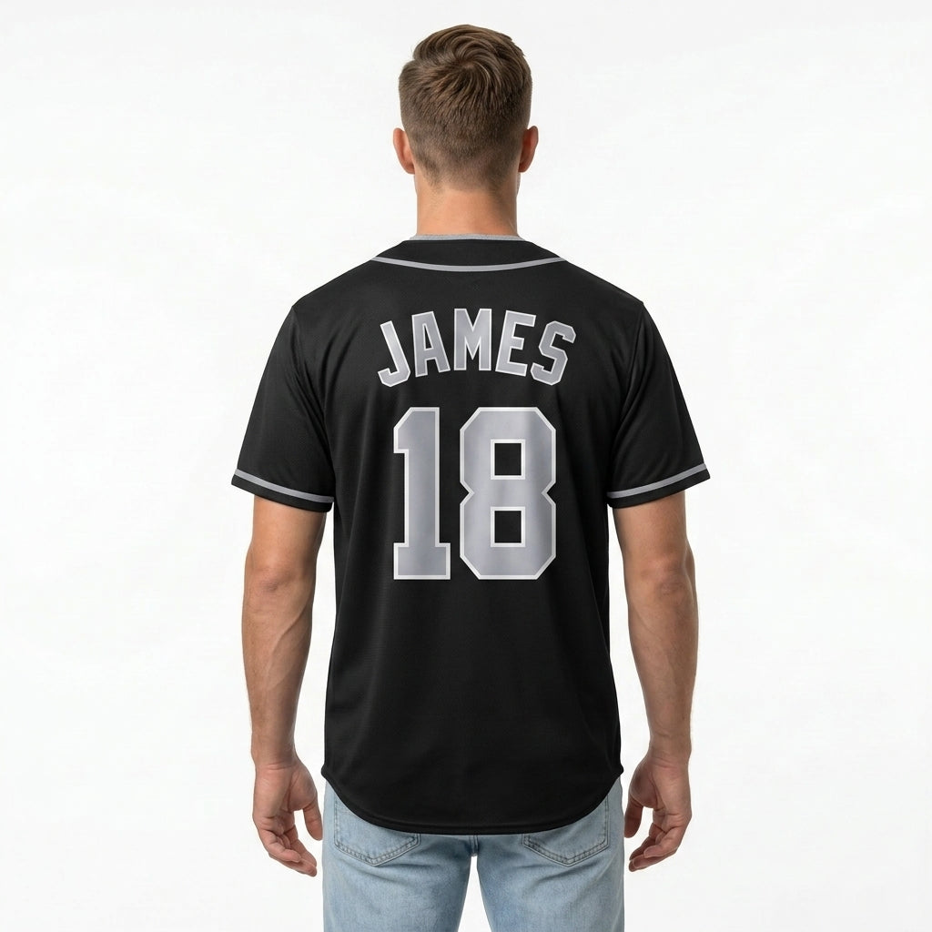 Custom Baseball Jersey - Personalized Black Shirt with Silver-Grey Piping - Full Sublimation
