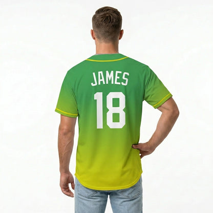 Custom Baseball Jersey - Personalized Gradient Shirt with Green & Yellow Design - Full Sublimation