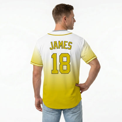 Custom Baseball Jersey - Personalized Gradient Shirt with White & Yellow Design - Full Sublimation