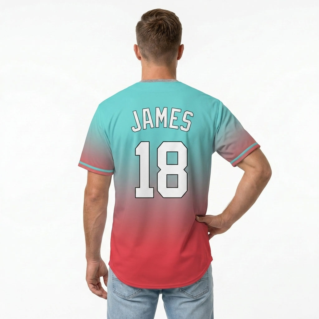 Custom Baseball Jersey - Personalized Gradient Shirt with Teal & Red Design - Full Sublimation