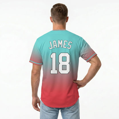 Custom Baseball Jersey - Personalized Gradient Shirt with Teal & Red Design - Full Sublimation