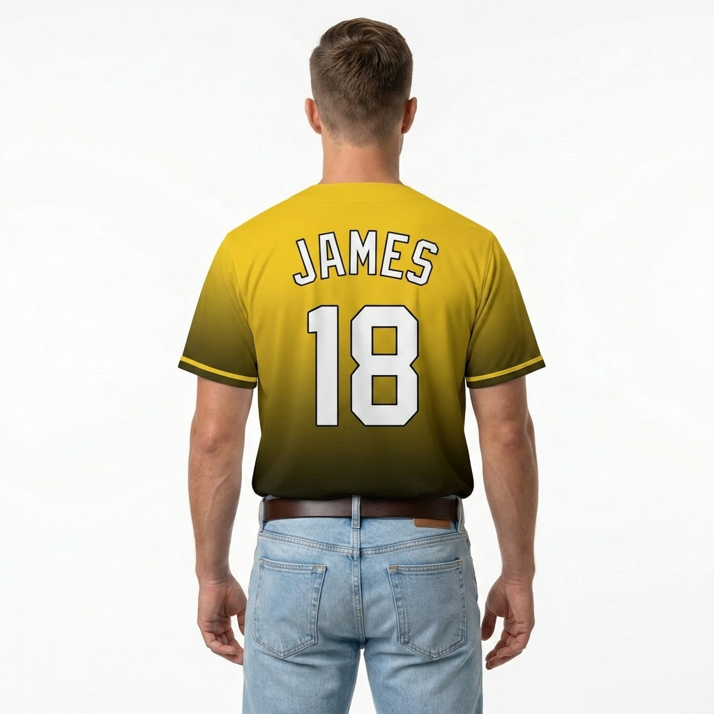 Custom Baseball Jersey - Personalized Gradient Shirt with Black & Yellow Design - Full Sublimation