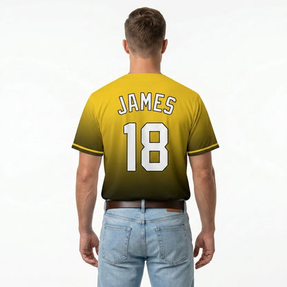 Custom Baseball Jersey - Personalized Gradient Shirt with Black & Yellow Design - Full Sublimation