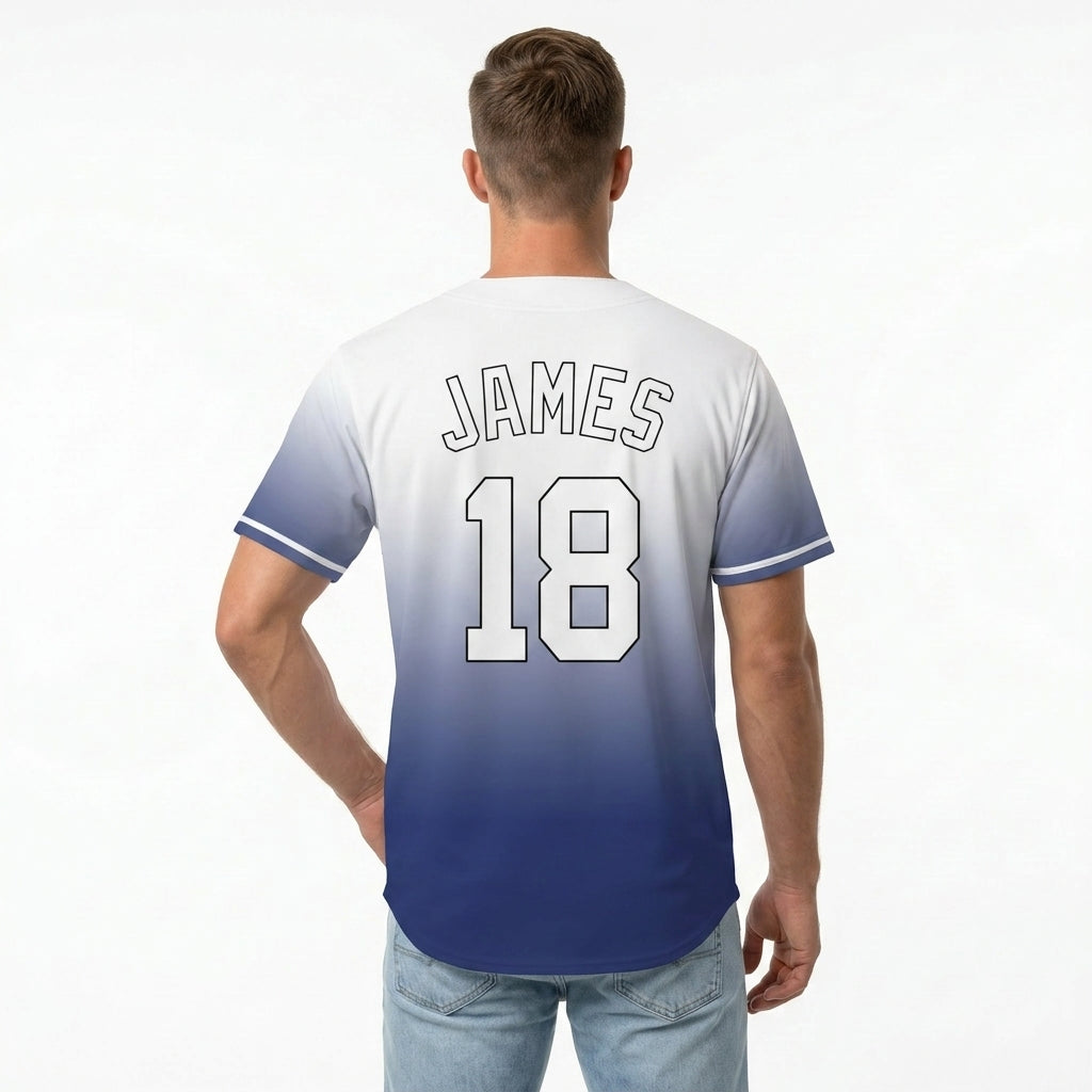 Custom Baseball Jersey - Personalized Gradient Shirt with White & Blue Design - Full Sublimation