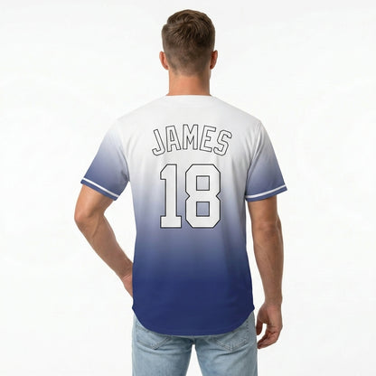 Custom Baseball Jersey - Personalized Gradient Shirt with White & Blue Design - Full Sublimation