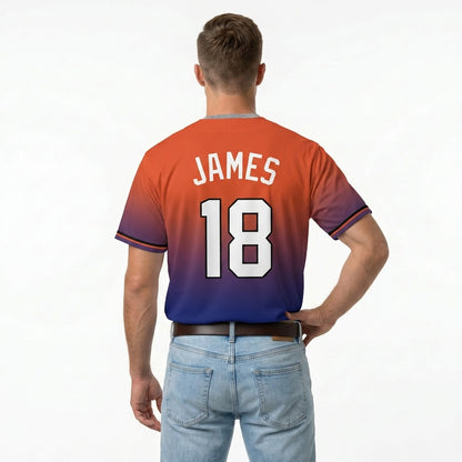 Custom Baseball Jersey - Personalized Gradient Shirt with Orange & Blue Design - Full Sublimation