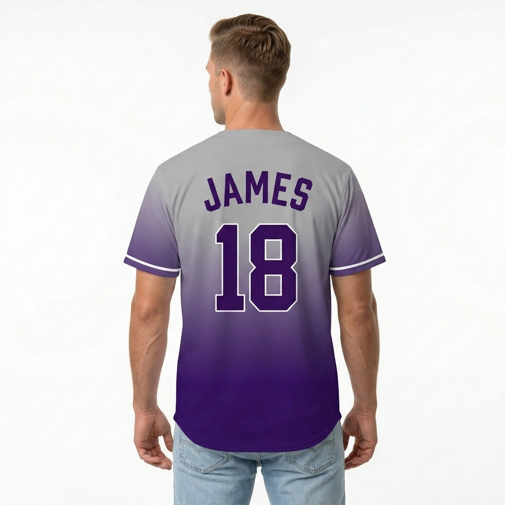 Custom Baseball Jersey - Personalized Gradient Shirt with Grey & Purple Design - Full Sublimation