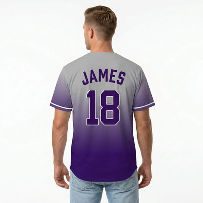 Custom Baseball Jersey - Personalized Gradient Shirt with Grey & Purple Design - Full Sublimation