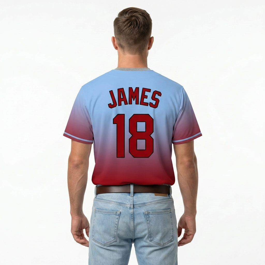 Custom Baseball Jersey - Personalized Gradient Shirt with Blue & Red Design - Full Sublimation