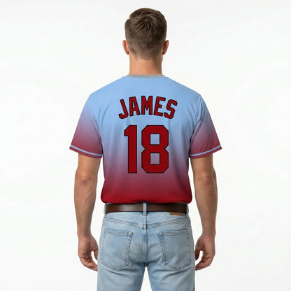 Custom Baseball Jersey - Personalized Gradient Shirt with Blue & Red Design - Full Sublimation