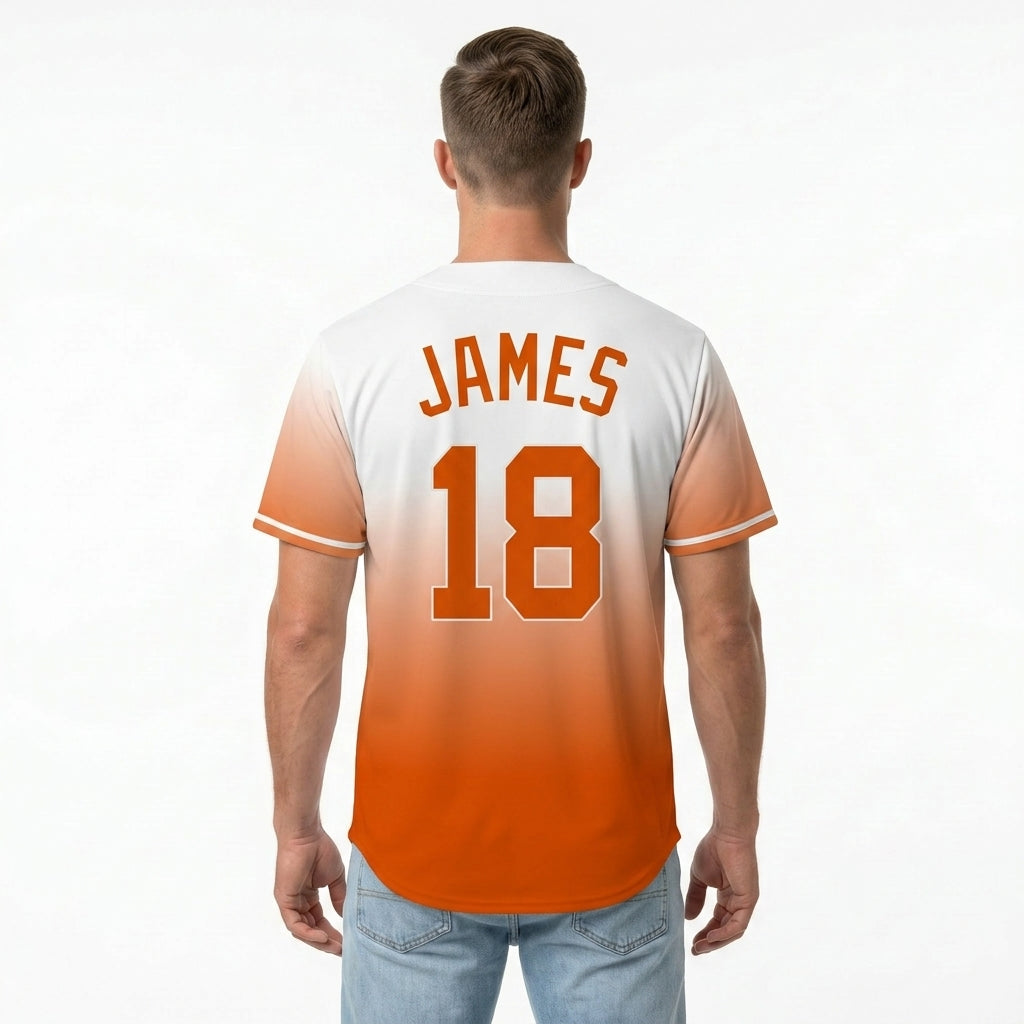 Custom Baseball Jersey - Personalized Gradient Shirt with White & Orange Design - Full Sublimation