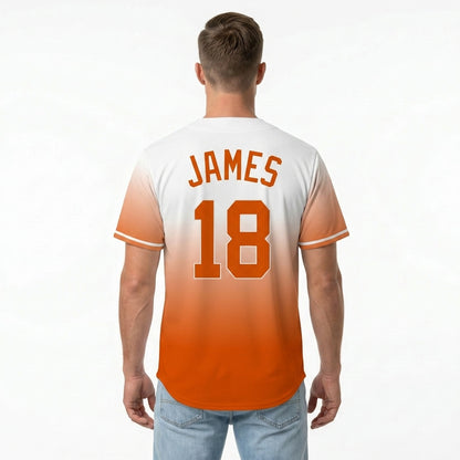 Custom Baseball Jersey - Personalized Gradient Shirt with White & Orange Design - Full Sublimation