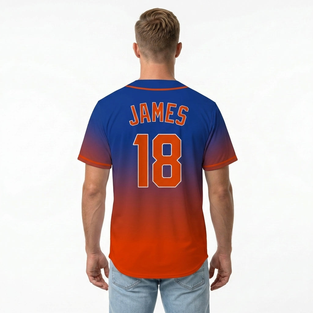 Custom Baseball Jersey - Personalized Gradient Shirt with Blue & Orange Design - Full Sublimation