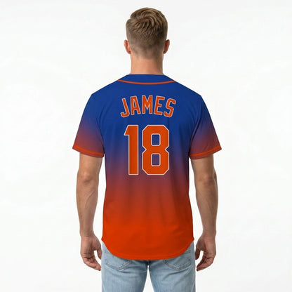 Custom Baseball Jersey - Personalized Gradient Shirt with Blue & Orange Design - Full Sublimation