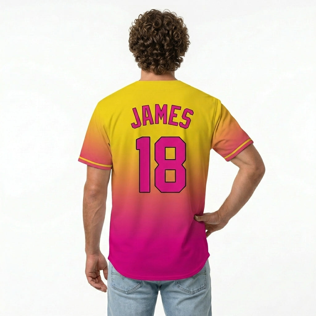 Custom Baseball Jersey - Personalized Gradient Shirt with Yellow & Pink Design - Full Sublimation