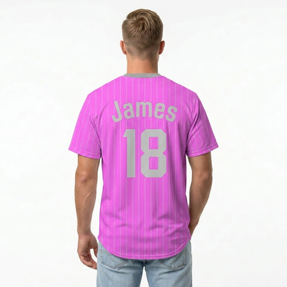 Custom Baseball Jersey - Personalized Pink Shirt with White Pinstripes - Full Sublimation