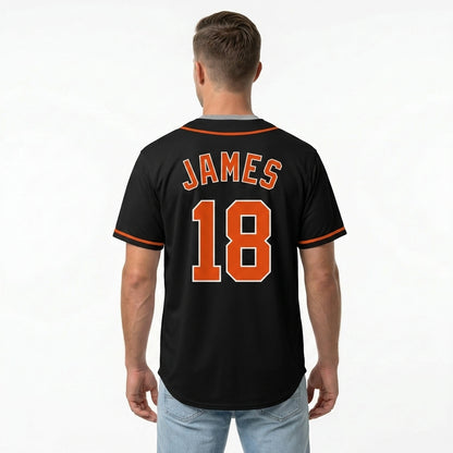 Custom Baseball Jersey - Personalized Black Shirt with Orange Piping - Full Sublimation