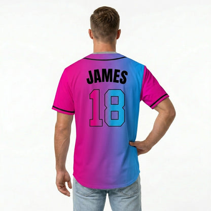 Custom Baseball Jersey - Personalized Gradient Shirt with Pink & Blue Split Design