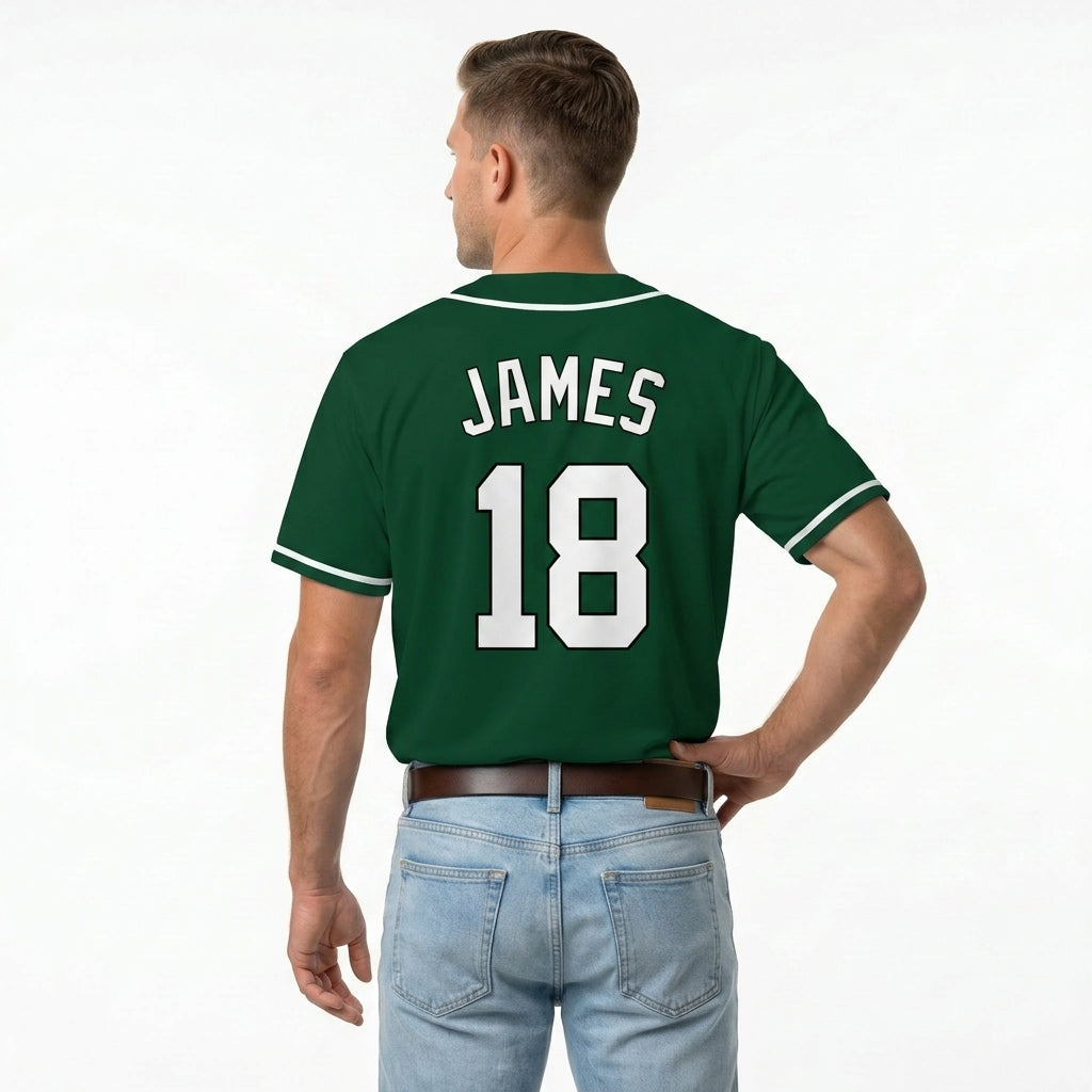 Custom Baseball Jersey - Personalized Forest Green Shirt with White Piping - Full Sublimation