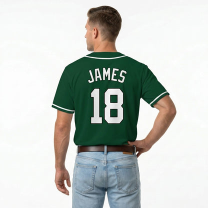 Custom Baseball Jersey - Personalized Forest Green Shirt with White Piping - Full Sublimation